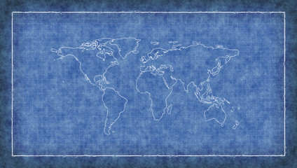 World map blueprint 3d illustration