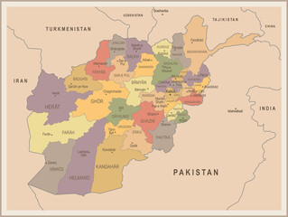 Afghanistan - vintage map and flag - Detailed Vector Illustration