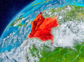 Space view of Colombia in red