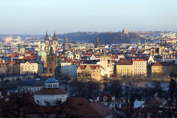 Obraz premium View on the winter Prague City with its Towers, Czech Republic