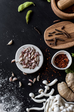 Asian soup in the making - Ingredients for a asian soup