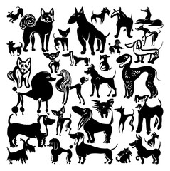Set of vector Dogs. Ink doodle doggies. Hand drawn silhouettes.