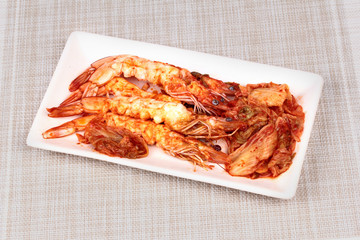 Korean food,Fried Baechu Kimchi with prawn.
