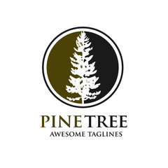 pine Tree outdoor travel green silhouette forest logo , natural pine tree badge abstract stem drawing vector illustration. creative pine tree silhouette  and circle logo vector