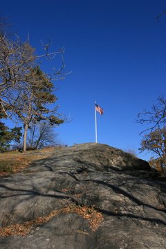 American Flag on sunny december day at Fort Clinton Central Park, New York City