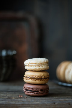 Chocolate, salted caramel and coconut macarons