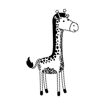 giraffe cartoon in black dotted silhouette vector illustration