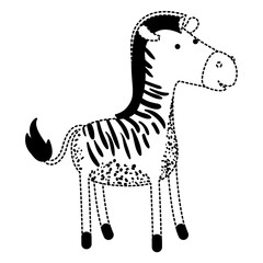 zebra cartoon in black dotted silhouette vector illustration