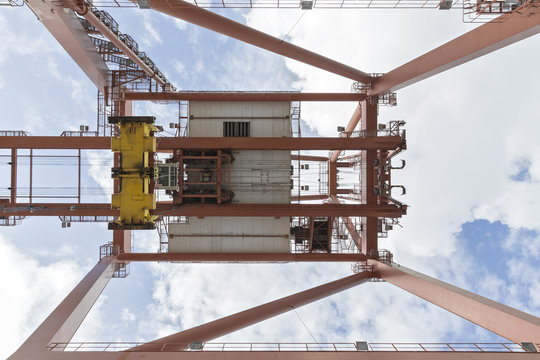 Low angle view of a crane on the harbour
