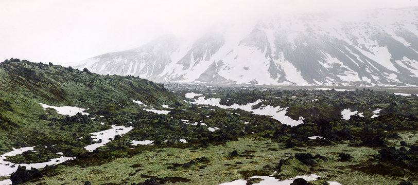 Panoramic view of snow mountain chain