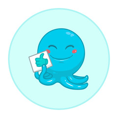 Funny blue octopus on the blue background. Funny animal. Cute web icon on isolated background. Cartoon character