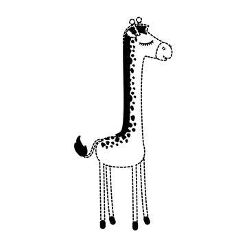 female giraffe cartoon with closed eyes expression in black dotted silhouette vector illustration