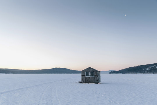 Ice House on Frozen Winter Morning