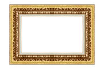 The antique gold frame on white background