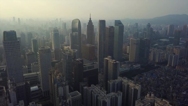 evening time guangzhou downtown cityscape aerial panorama 4k china

