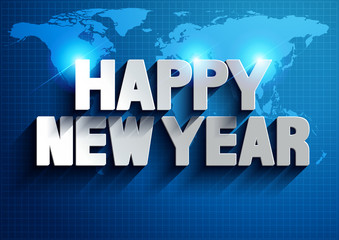 happy new year. illustration vector world map background.