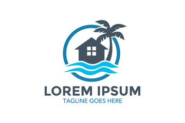 resort logo with beach and coconut palms view