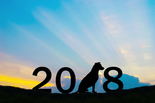 dog over silhouette Happy New Year 2018