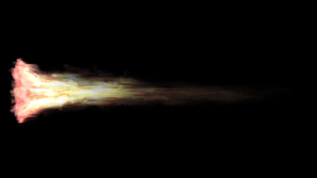 Animated realistic exhaust flame of rocket, jet engine or other propulsion burning solid fuel. Isolated on black background, mask included.