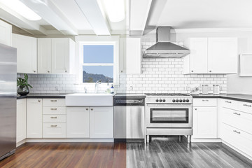 Split Screen Of Drawing of New Kitchen - Illustration
