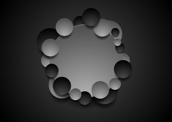 Grey and black abstract tech circles background