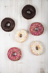 Multicolored donuts close-up