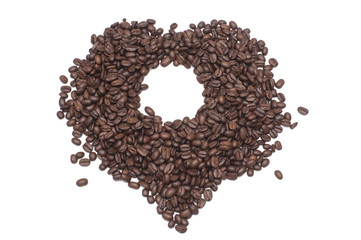 Coffee beans isolated on white background.Creative lay out of coffee beans with copy space isolated over white background.