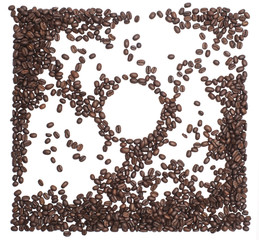 Coffee beans isolated on white background.Creative lay out of coffee beans with copy space isolated over white background.