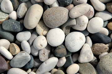 Beach stones background. Top view.