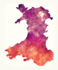 Wales watercolor map in front of a white background