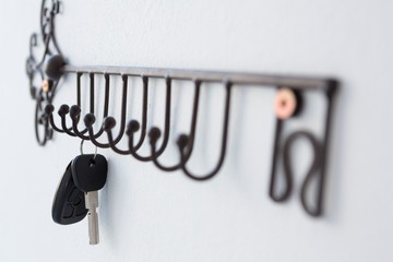 Close-up of keys hanging on hook