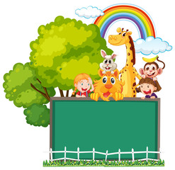 Board template with wild animals and girl