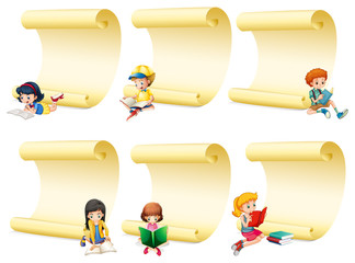 Blank papers with kids reading book