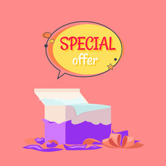 Special Offer Poster with Open Gift Box Wrapping