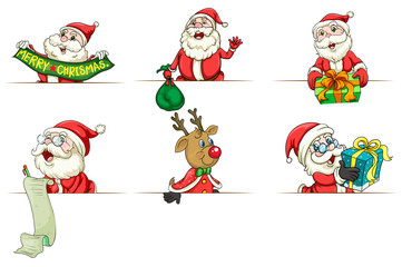 Santa and reindeer in different actions