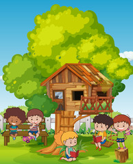 Obraz na płótnie Canvas Scene with kids and treehouse