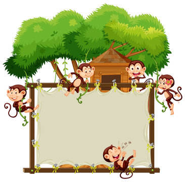 Border template with cute monkeys