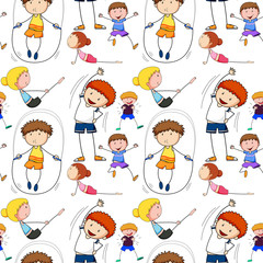 Seamless background with kids doing exercise