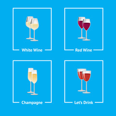 White and Red Wine Champagne Vector Illustration