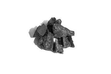 Carbon charcoal texture on white background. Pile of Carbon charcoal  on white background.