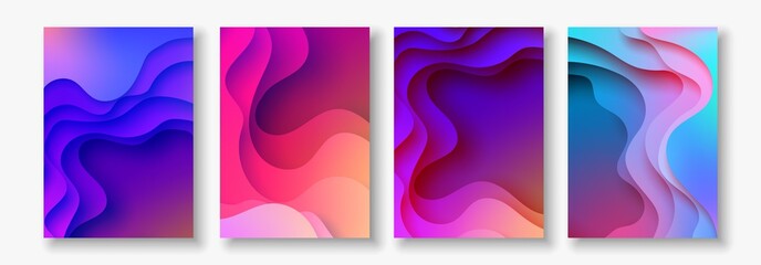 A4 abstract color 3d paper art illustration set. Contrast colors. Vector design layout for banners, presentations, flyer