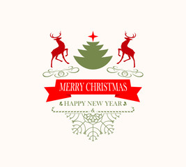 Fototapeta na wymiar Christmas emblem with two deer