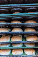 Shelves with fresh baked white wheat bread