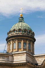 Fototapeta premium Dome of Kazansky Cathedral - Saint Petersburg, touristic landmark in Russia