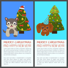 Merry Christmas Pine Tree Set Vector Illustration