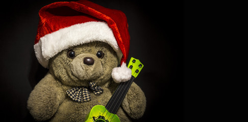 Teddy bear with Santa's cone, black background