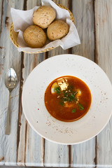 Ukrainian or Russian borscht soup with bread