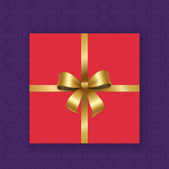 Gold Decorative Bow Top View Gift Present Pink Box