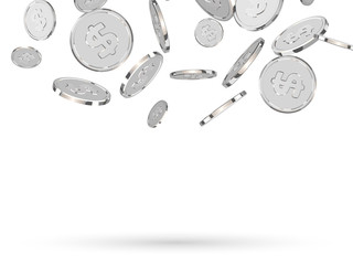 Silver coins. Realistic silver money isolated on white background.