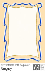 Frame and border of ribbon with the colors of the Uruguay flag, with protective grid. Vector, with bleed three mm.